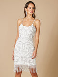 Lara Demi Beaded Short Fringe Wedding Dress - Luzilly Bridal & Apparel