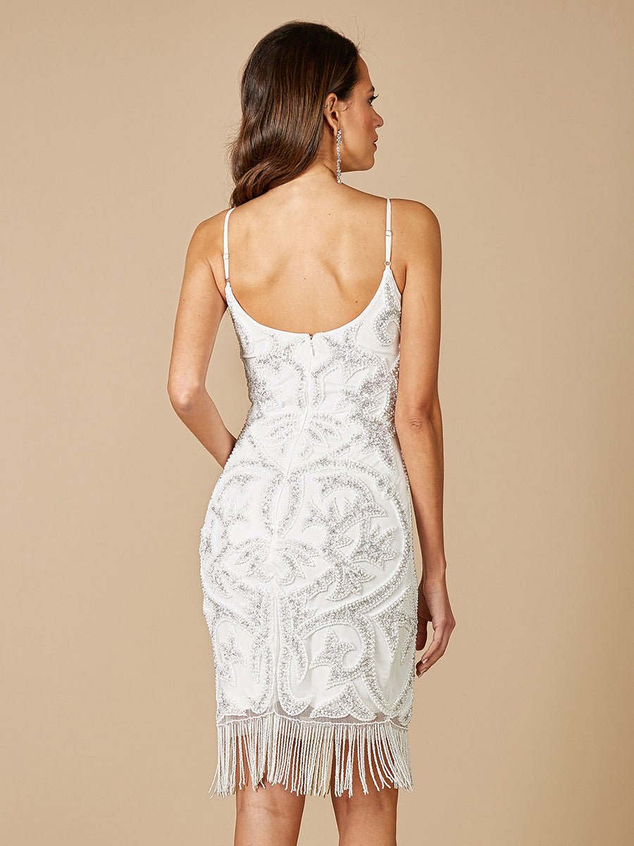 Lara Demi Beaded Short Fringe Wedding Dress - Luzilly Bridal & Apparel