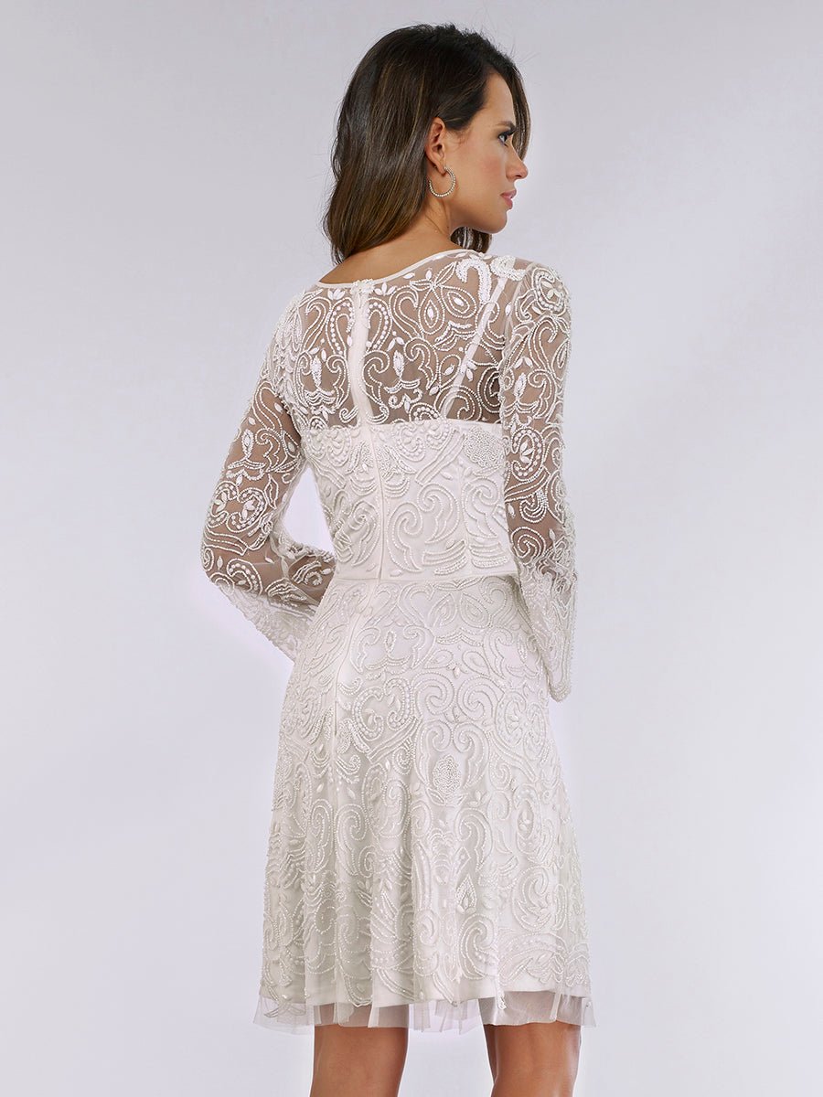 Lara Eliza Beaded A-line Bell Sleeve Bridal Short Dress - Luzilly Bridal & Apparel