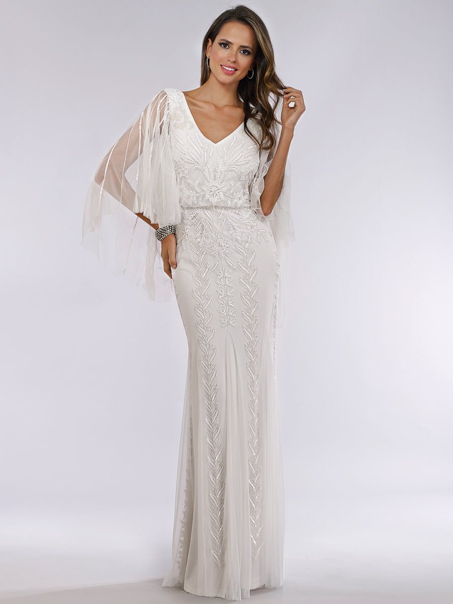 Lara Ella Beaded Cape Sleeve Wedding Dress - Luzilly Bridal & Apparel