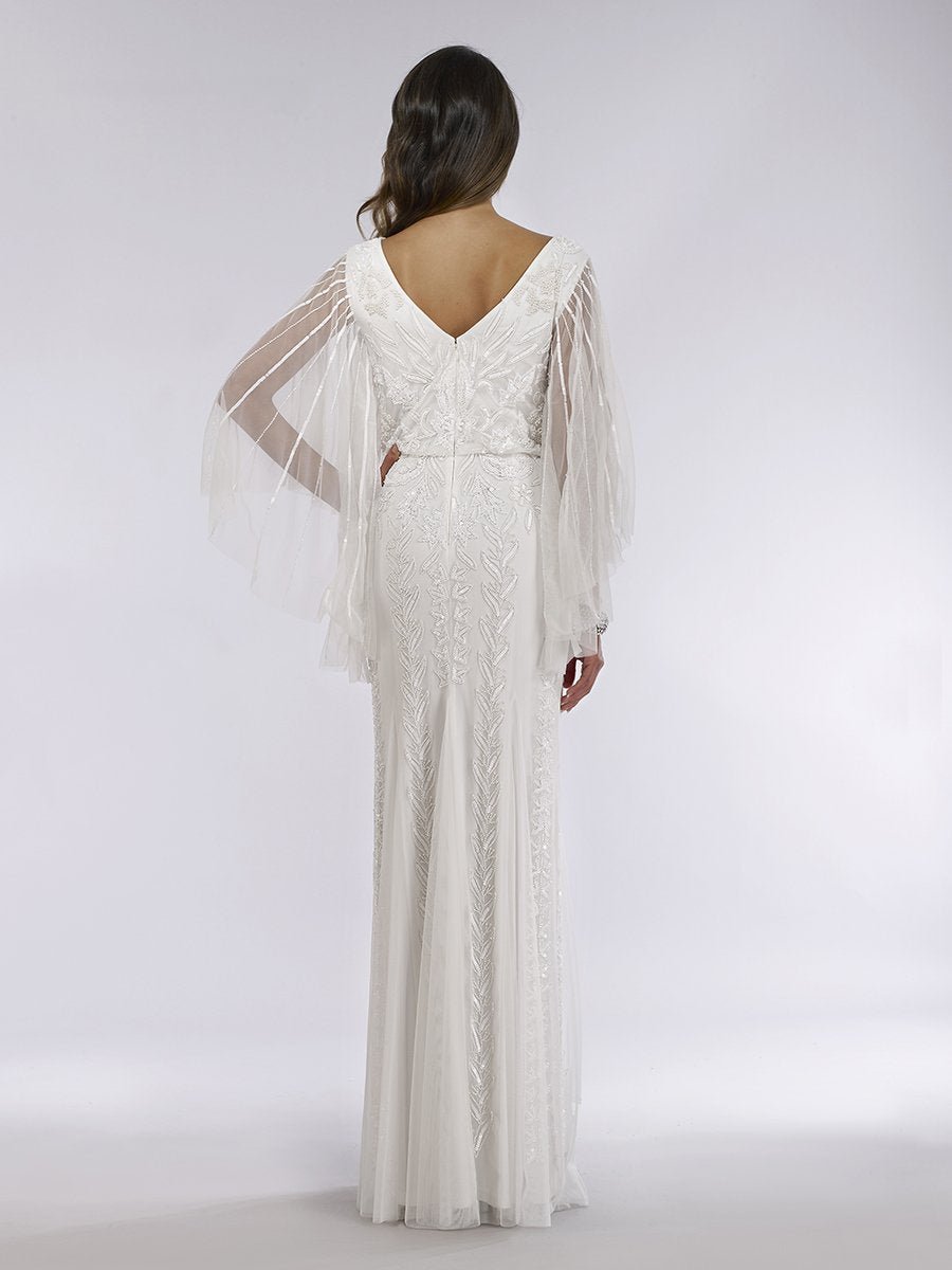 Lara Ella Beaded Cape Sleeve Wedding Dress - Luzilly Bridal & Apparel