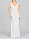 Lara Erika Beaded Draped Cowl Back V-Neck Wedding Dress - Luzilly Bridal & Apparel