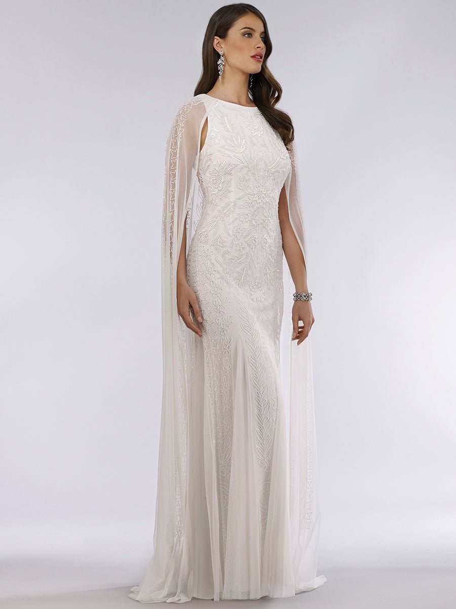 Lara Eve Beaded Cape Sleeve Wedding Dress - Luzilly Bridal & Apparel