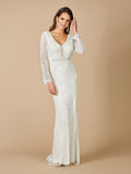 Lara Flora Beaded Long Sleeve Wedding Gown - Luzilly Bridal & Apparel