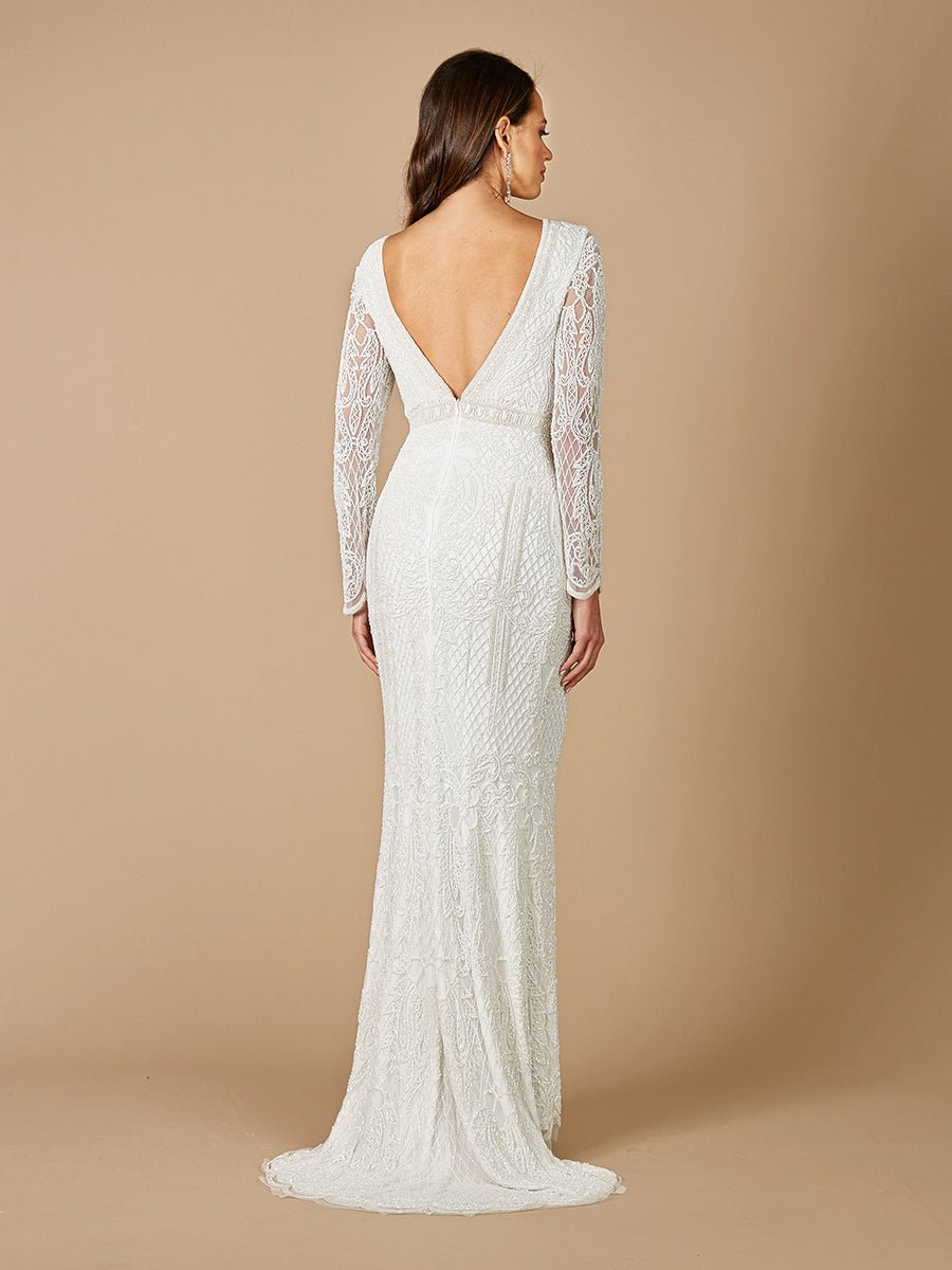 Lara Flora Beaded Long Sleeve Wedding Gown - Luzilly Bridal & Apparel