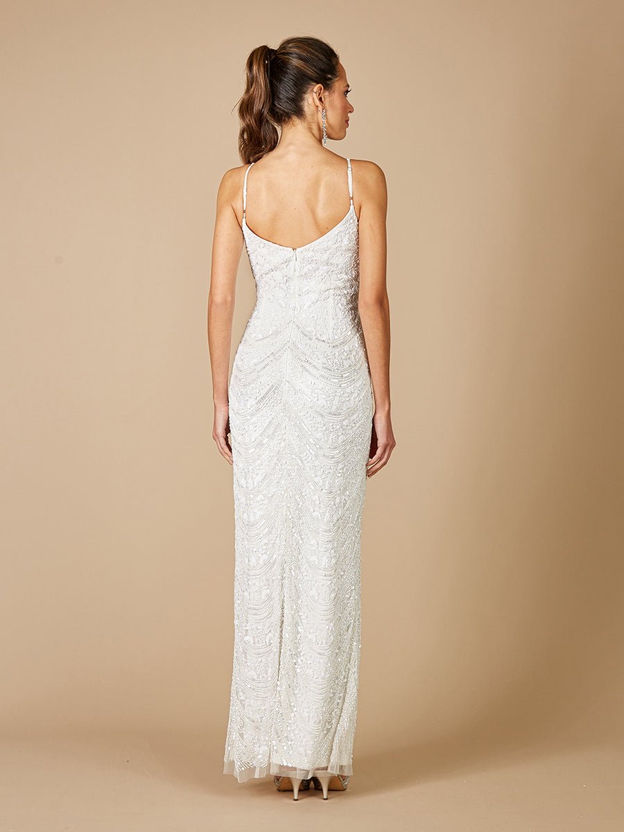 Lara Frenchie Spaghetti Strap Beaded Bridal Maxi Dress - Luzilly Bridal & Apparel