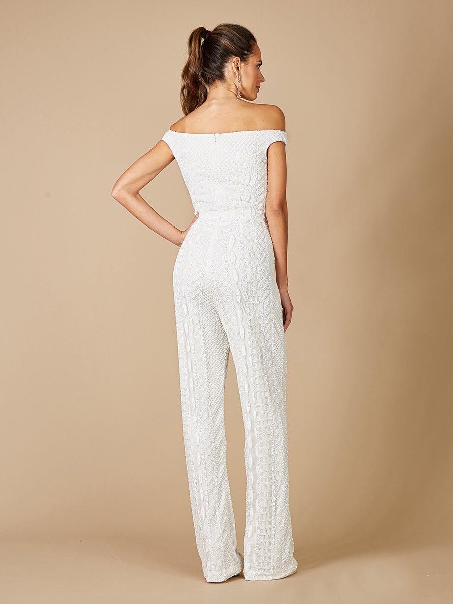 Lara Gabby Beaded Off-the-Shoulder Bridal Jumpsuit - Luzilly Bridal & Apparel