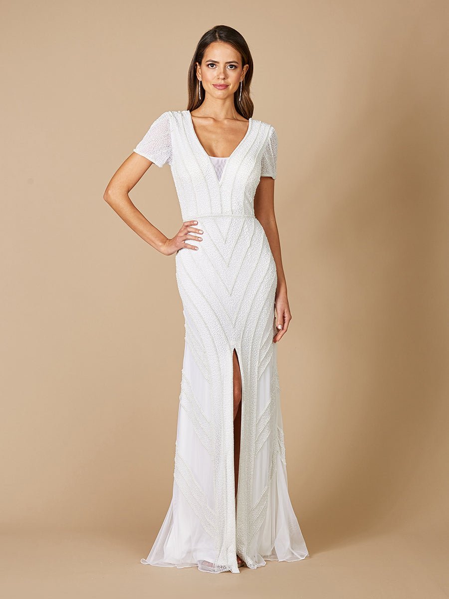 Lara Gabriella Beaded Plunge Wedding Dress - Luzilly Bridal & Apparel