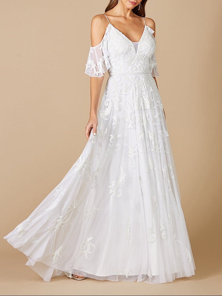Lara Giana Beaded Cold-Shoulder Wedding Dress - Luzilly Bridal & Apparel