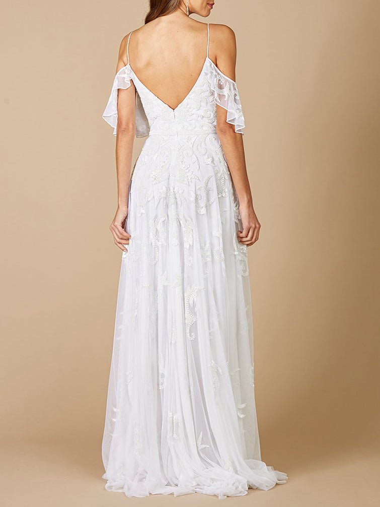 Lara Giana Beaded Cold-Shoulder Wedding Dress - Luzilly Bridal & Apparel