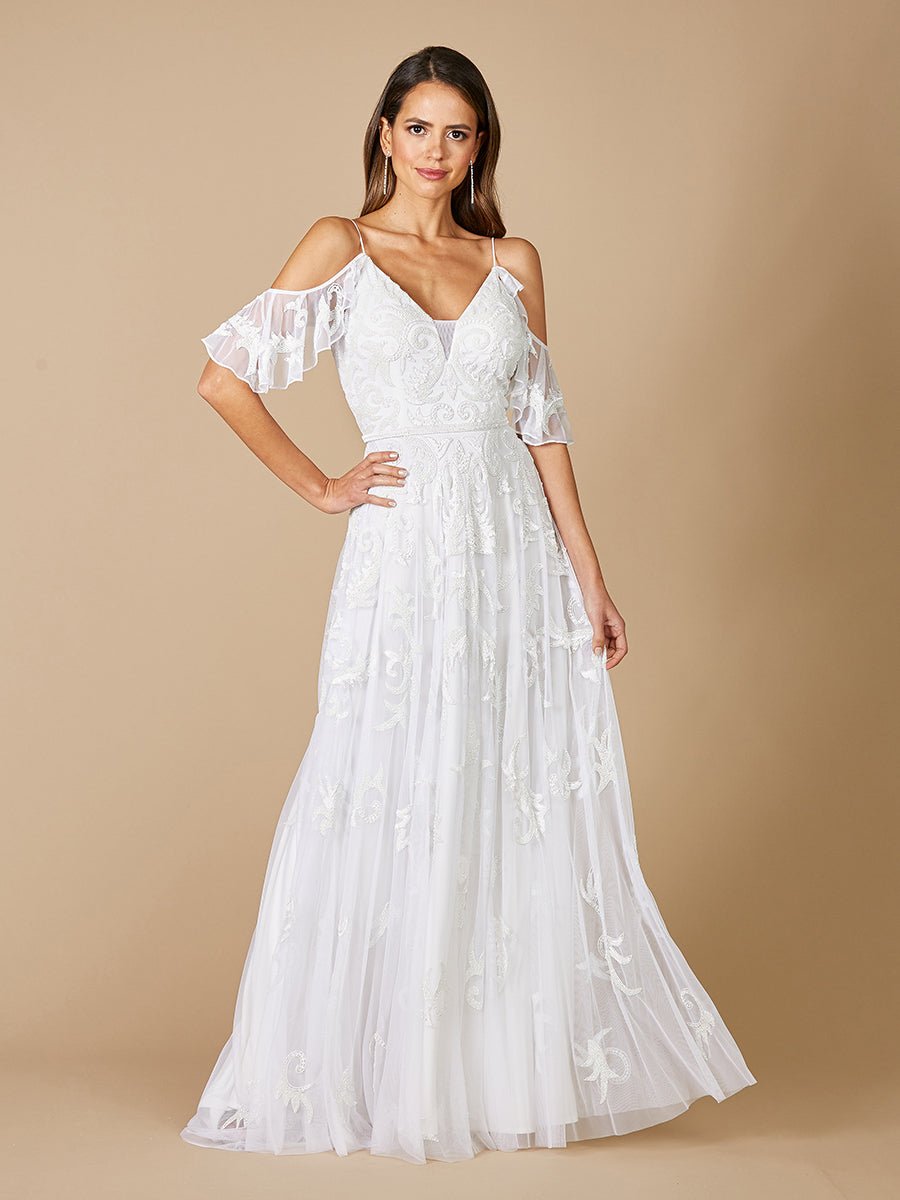 Lara Giana Beaded Cold-Shoulder Wedding Dress - Luzilly Bridal & Apparel