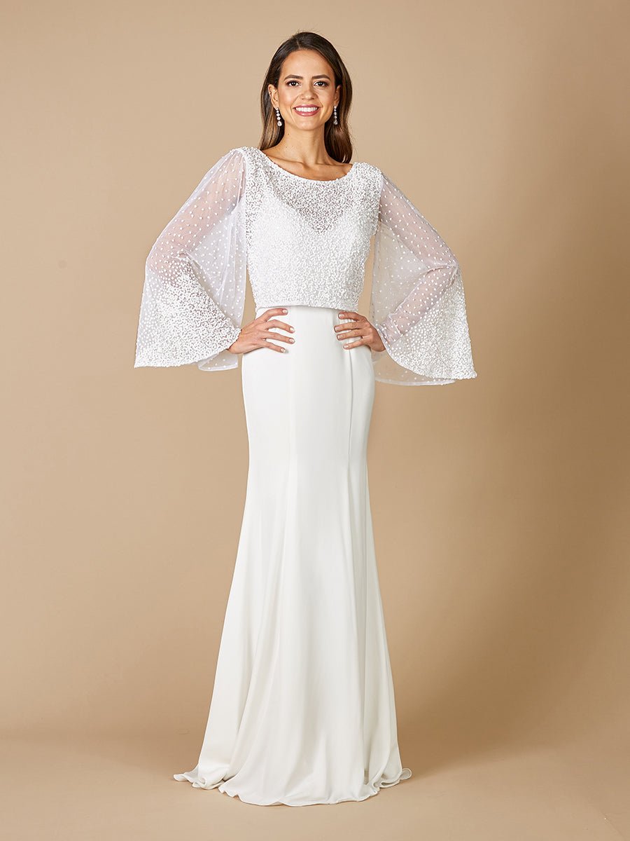 Lara Grace Beaded Long Sleeve Bridal Capelet Top - Luzilly Bridal & Apparel
