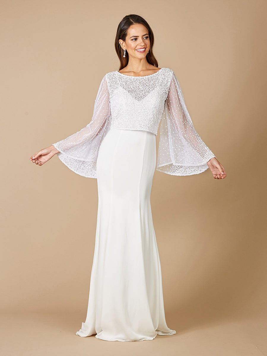 Lara Grace Beaded Long Sleeve Bridal Capelet Top - Luzilly Bridal & Apparel