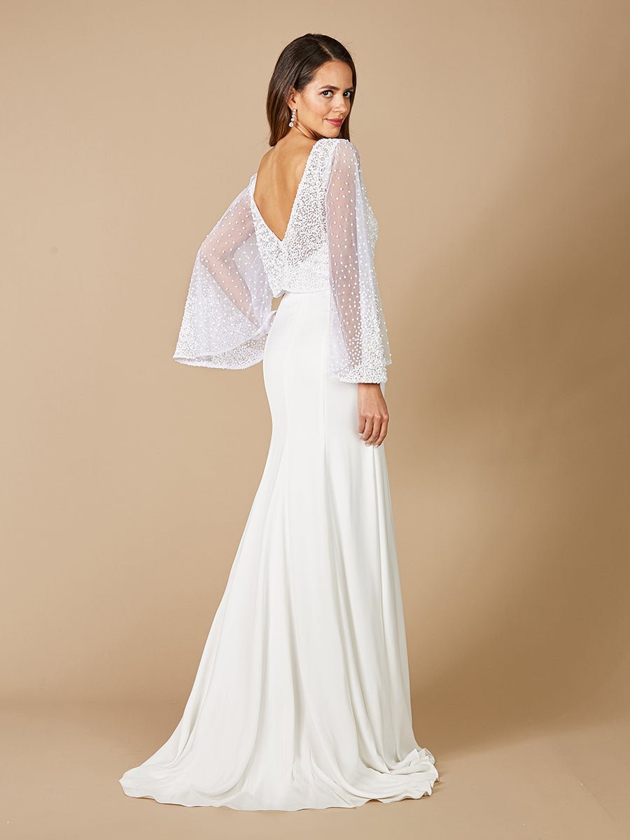 Lara Grace Beaded Long Sleeve Bridal Capelet Top - Luzilly Bridal & Apparel