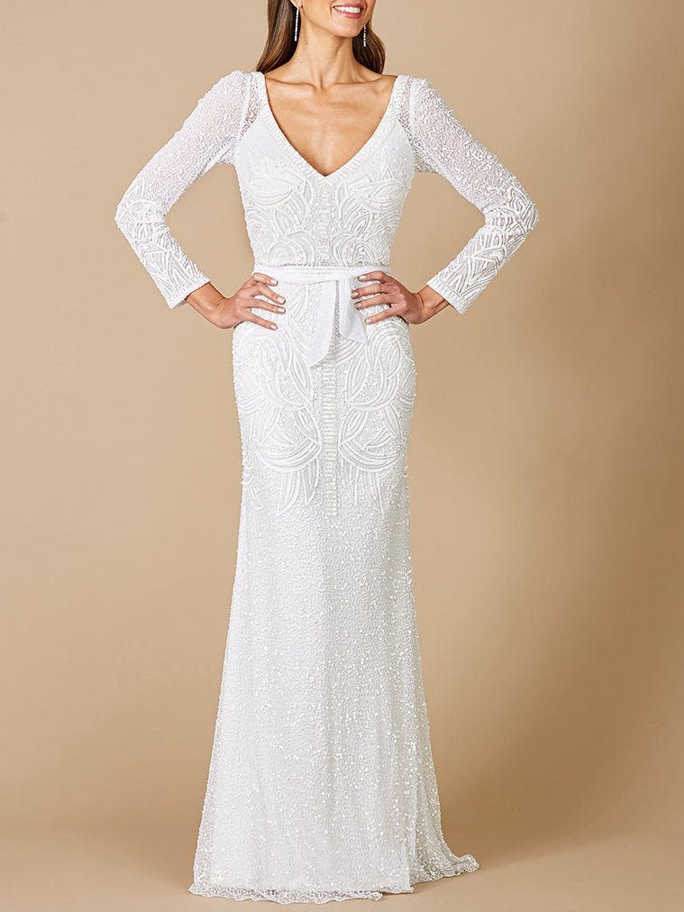 Lara Grant Long Sleeve Beaded Wedding Dress - Luzilly Bridal & Apparel