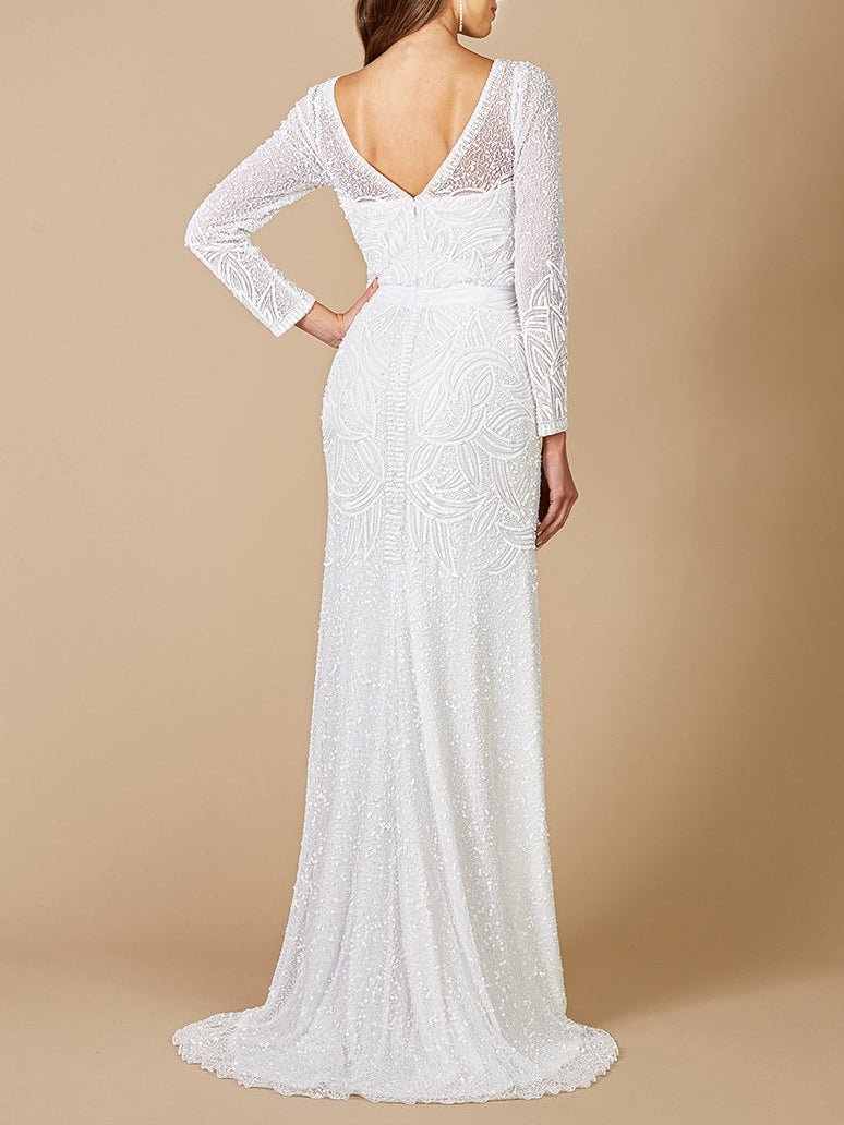Lara Grant Long Sleeve Beaded Wedding Dress - Luzilly Bridal & Apparel