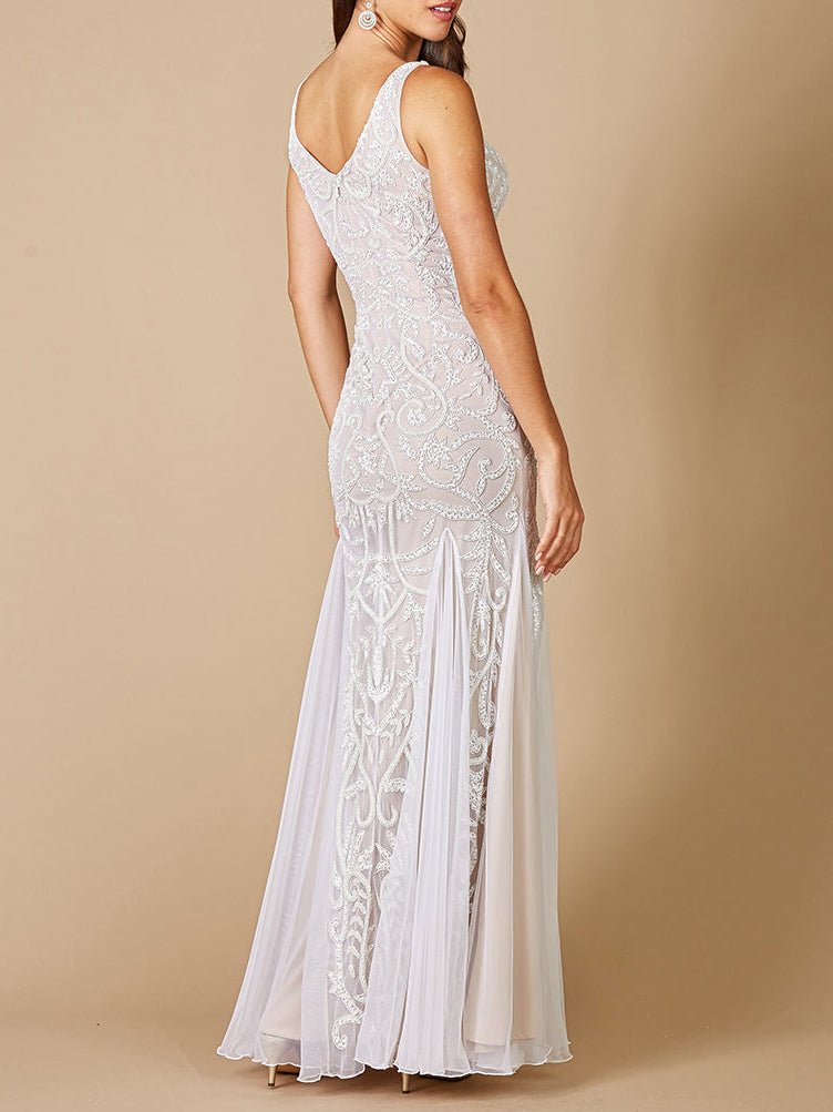 Lara Greta Beaded V-Neck Tulle Wedding Dress with Contrast Lining - Luzilly Bridal & Apparel