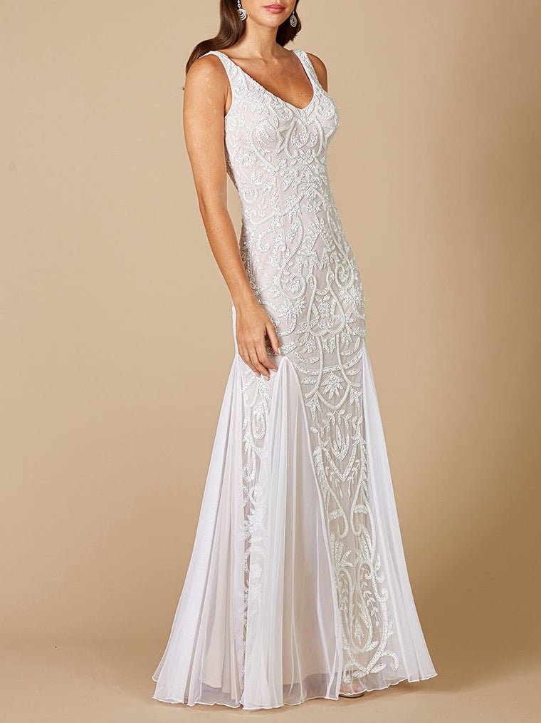 Lara Greta Beaded V-Neck Tulle Wedding Dress with Contrast Lining - Luzilly Bridal & Apparel