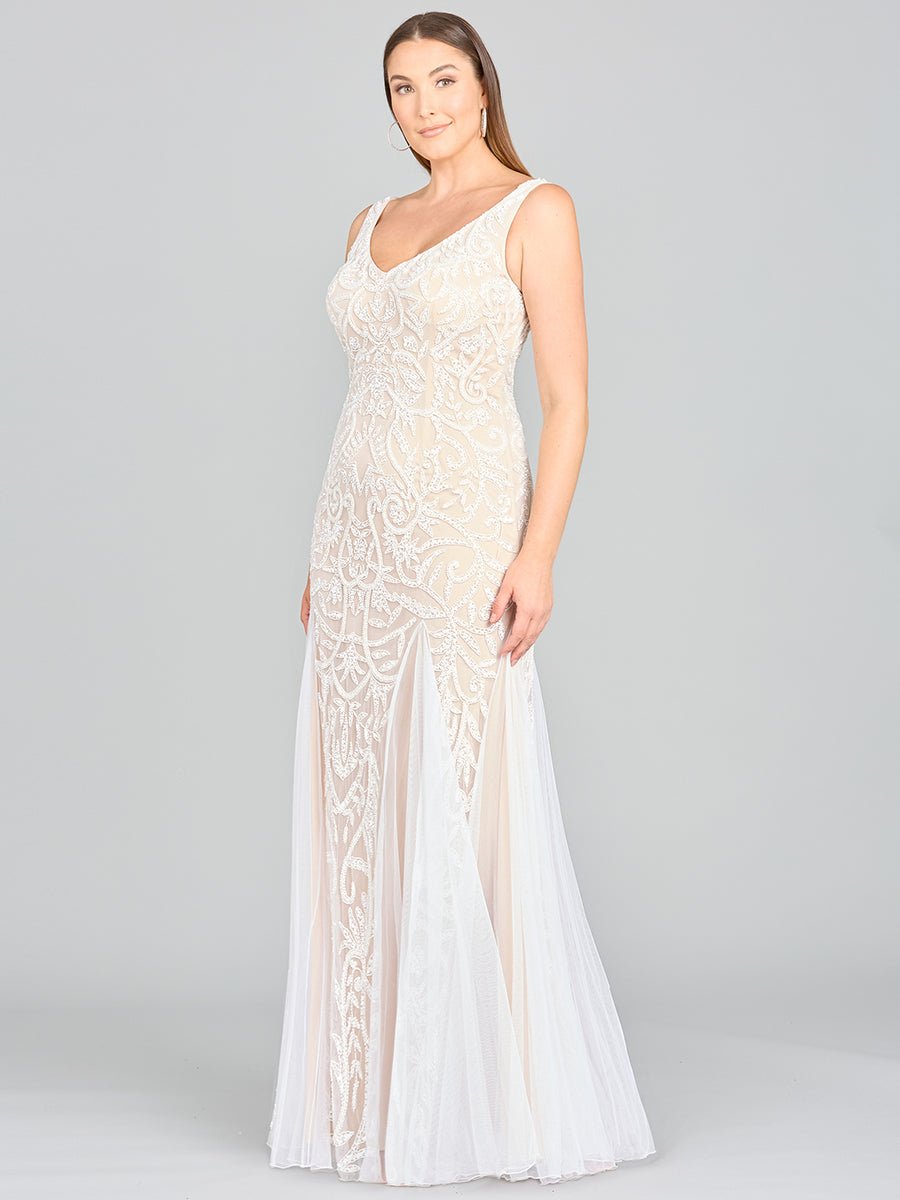 Lara Greta Beaded V-Neck Tulle Wedding Dress with Contrast Lining - Luzilly Bridal & Apparel