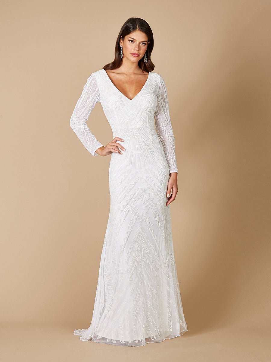 Lara Gretchen V-Neck Long Sleeve Wedding Dress - Luzilly Bridal & Apparel