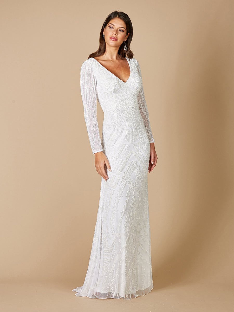 Lara Gretchen V-Neck Long Sleeve Wedding Dress - Luzilly Bridal & Apparel