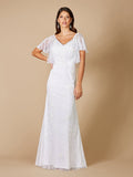 Lara Greyson Beaded Flutter Sleeve Wedding Dress - Luzilly Bridal & Apparel