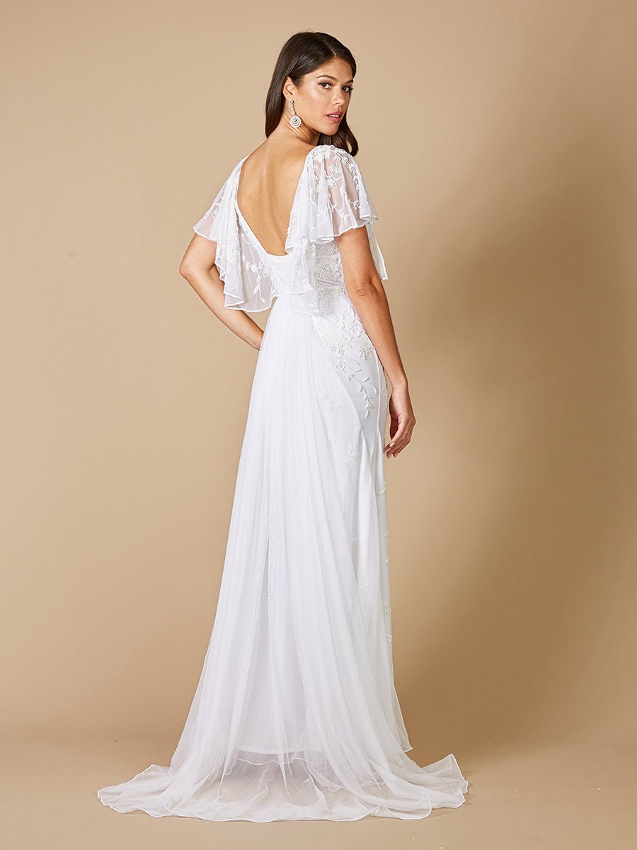 Lara Greyson Beaded Flutter Sleeve Wedding Dress - Luzilly Bridal & Apparel