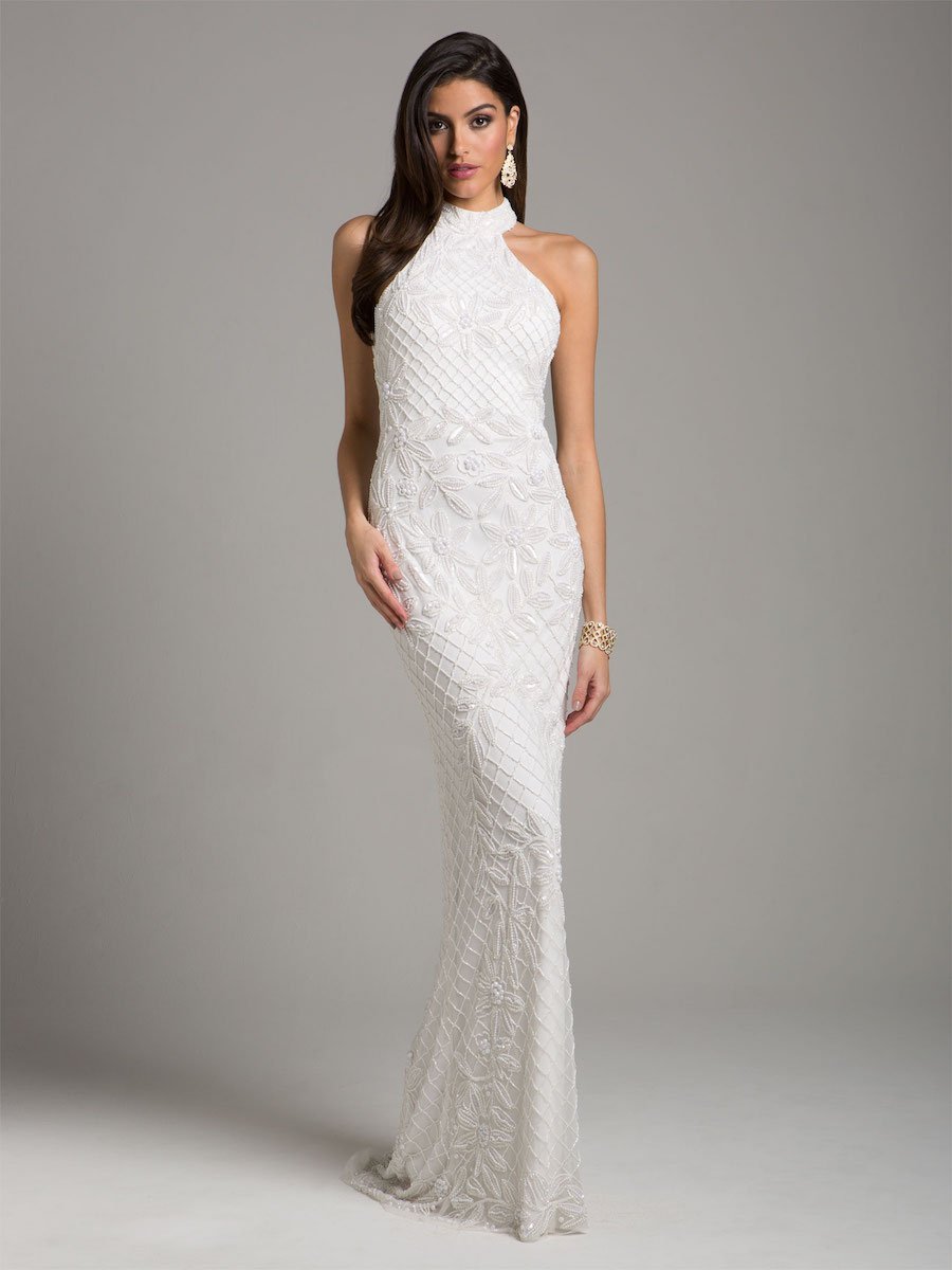 Lara Lattice-Beaded Halter Neck Sheath Wedding Gown - Luzilly Bridal & Apparel