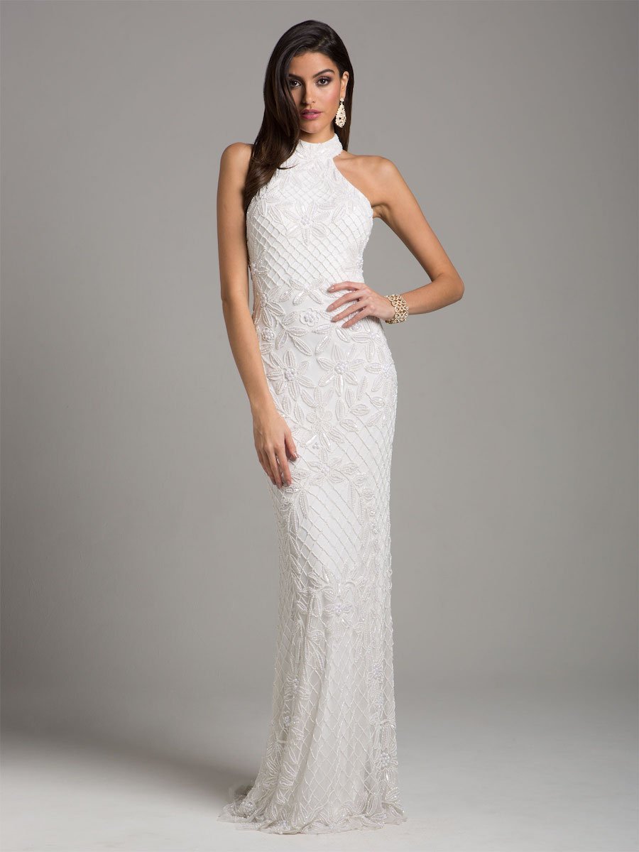 Lara Lattice-Beaded Halter Neck Sheath Wedding Gown - Luzilly Bridal & Apparel
