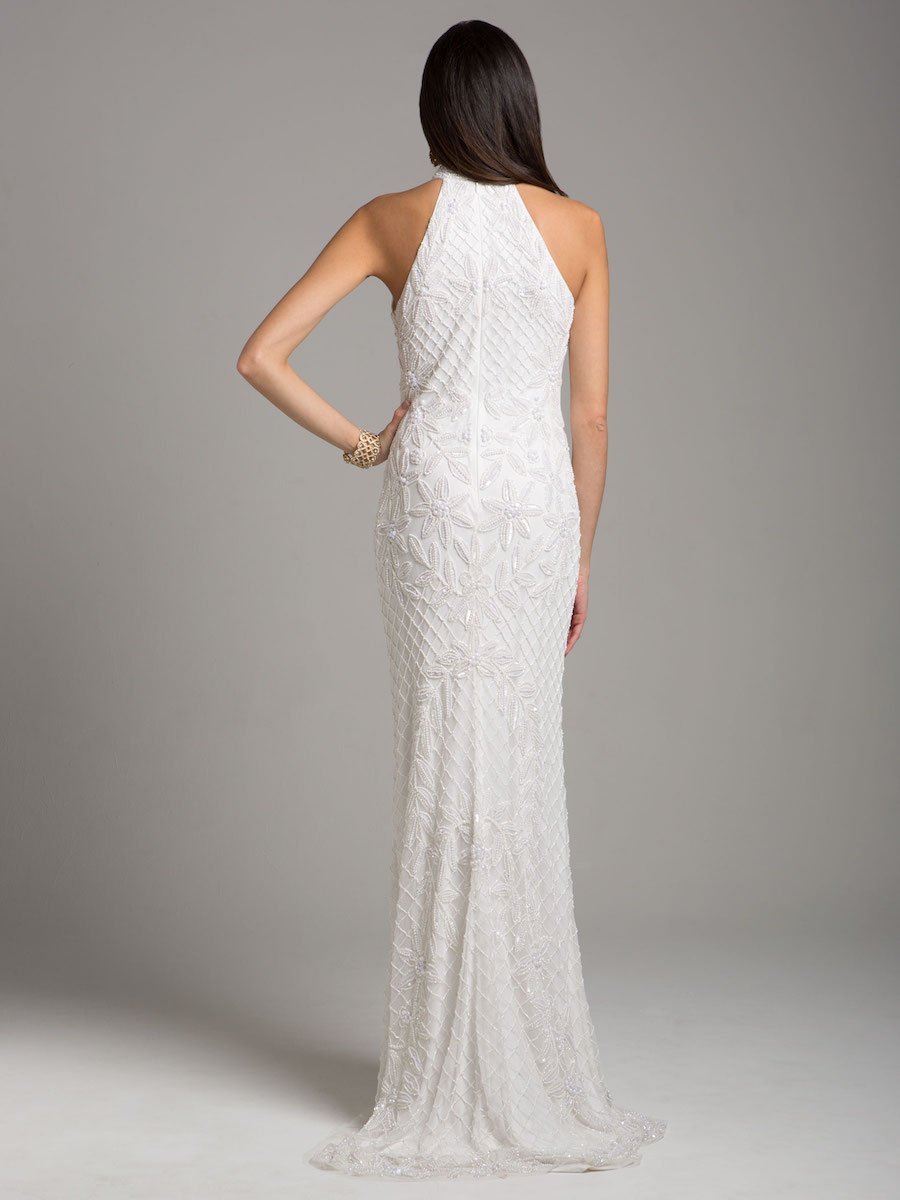 Lara Lattice-Beaded Halter Neck Sheath Wedding Gown - Luzilly Bridal & Apparel