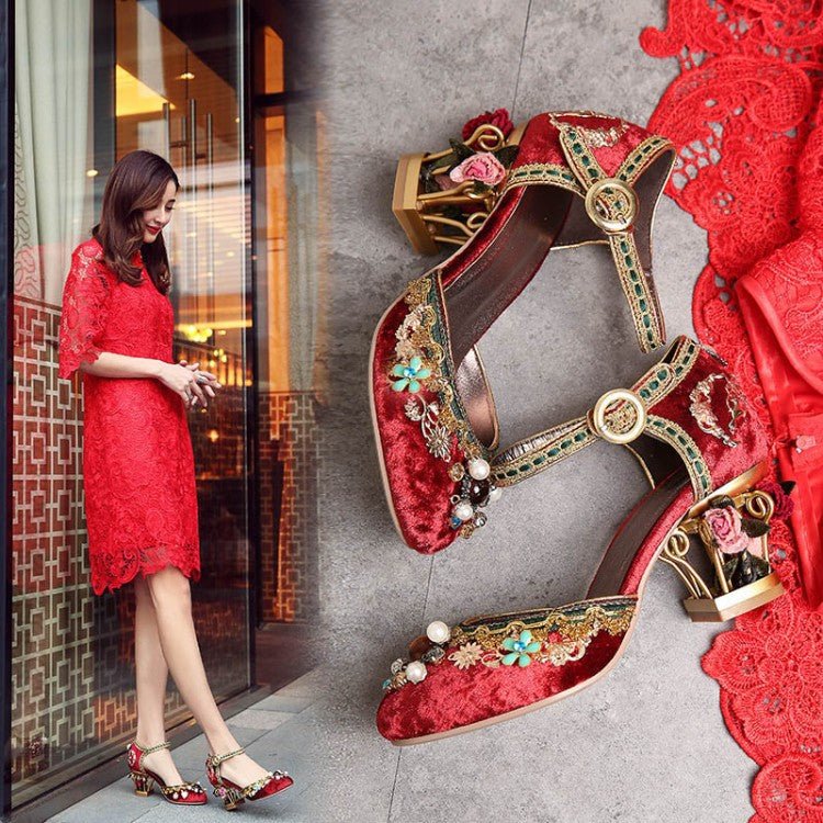 Large size retro wedding shoes women sandals - Luzilly Bridal & Apparel