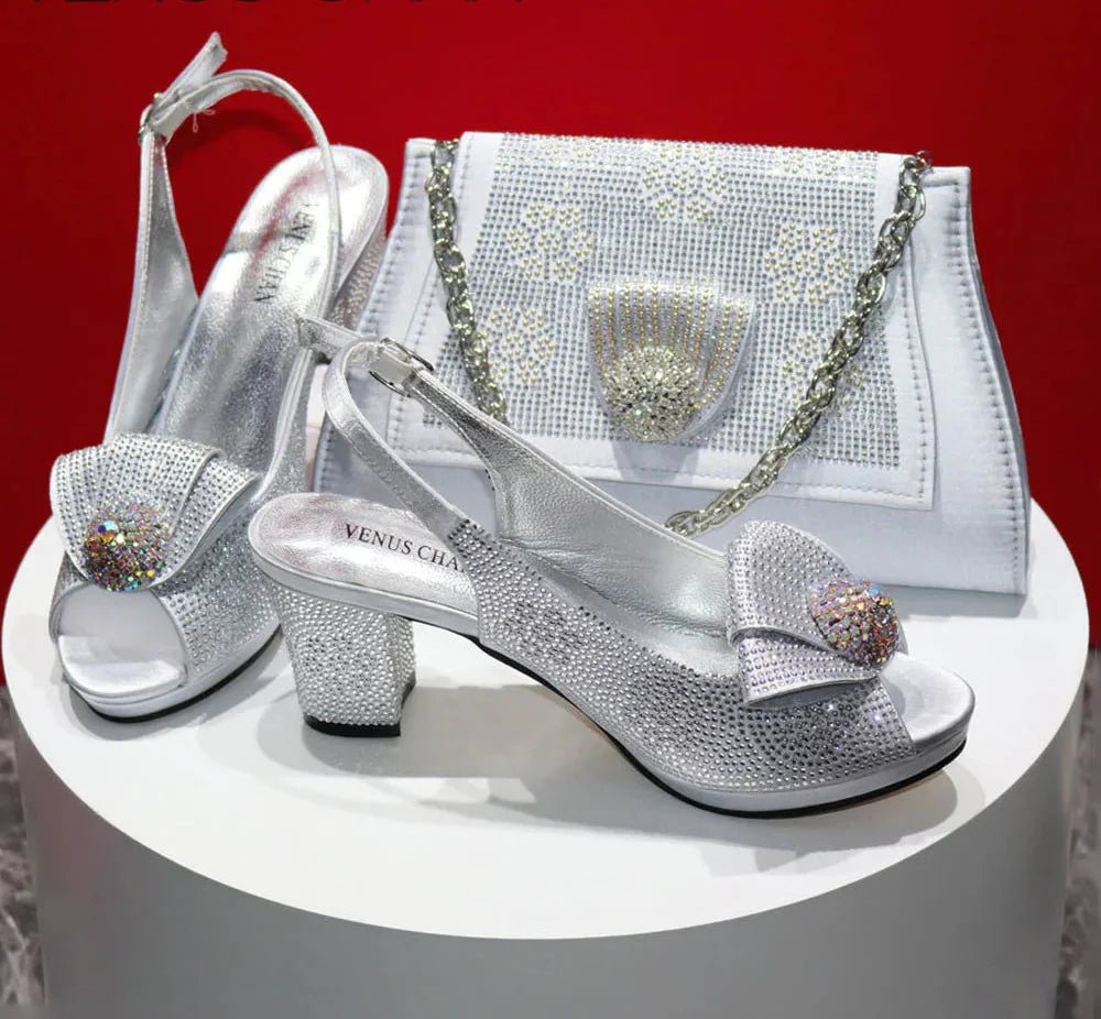 Latest Peep Toe Shoes Matching Bag Set For Wedding Party ED432 - Luzilly Bridal & Apparel