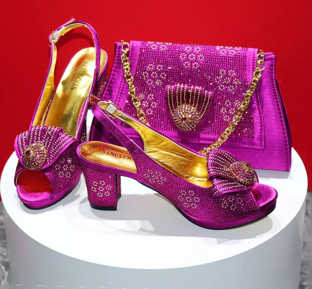 Latest Peep Toe Shoes Matching Bag Set For Wedding Party ED432 - Luzilly Bridal & Apparel