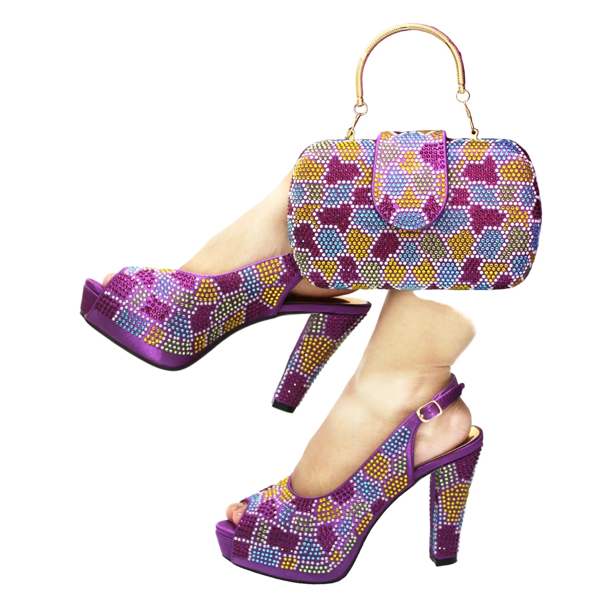 Latest Peep Toe Women's Shoes & Bag Set FGTY67 - Luzilly Bridal & Apparel