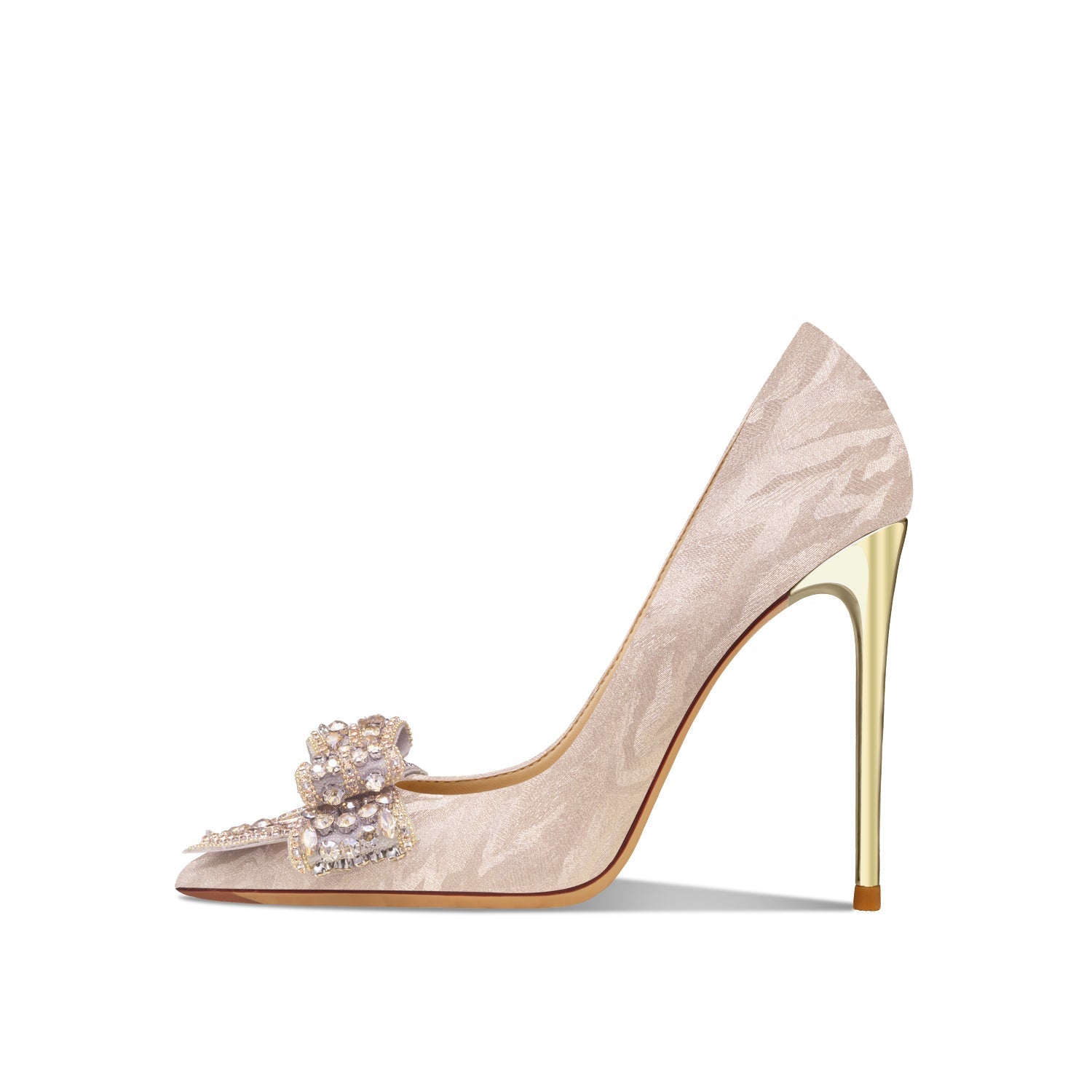 Leather Rhinestone Golden Bowknot High Heel Shoes Women's New Fine Heel Tiger Skin Bridesmaid Shoes Wedding Shoes Single Shoes - Luzilly Bridal & Apparel