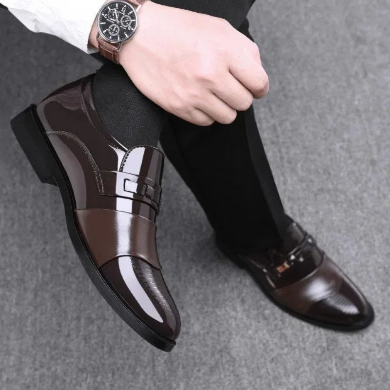 Leather Shoes for Men Wedding Formal Oxfords Business Casual Office Work Shoes for Men Classic Luxury Pointy Men's Dress Shoes - Luzilly Bridal & Apparel