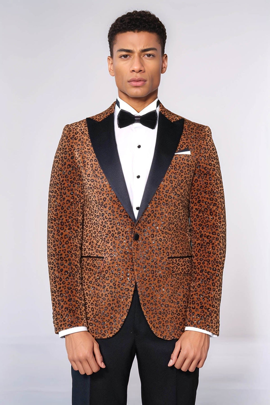 Leopard Pattern Slim Fit Peak Lapel Yellow Men Tuxedo Party Blazer - Luzilly Bridal & Apparel