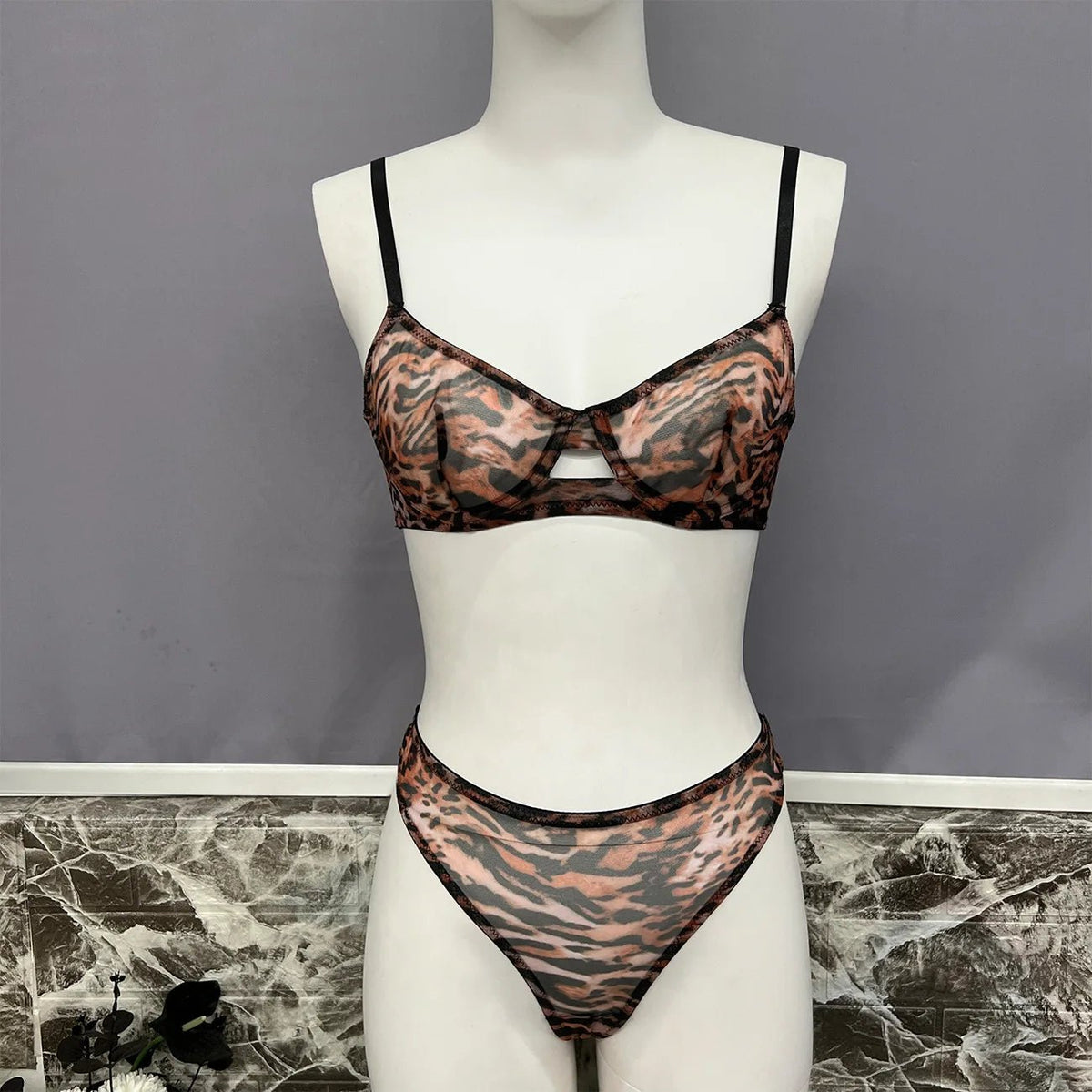 Leopard Print Bra and Thong Set - Luzilly Bridal & Apparel