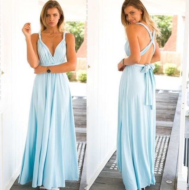 Light Blue Bridesmaid Dresses Country Beach Wedding Dress - Luzilly Bridal & Apparel