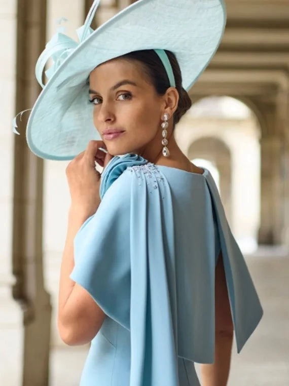 Light Blue Cape-Collar 3D Rose Mother of the Bride Dress - Luzilly Bridal & Apparel