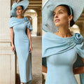 Light Blue Cape-Collar 3D Rose Mother of the Bride Dress - Luzilly Bridal & Apparel