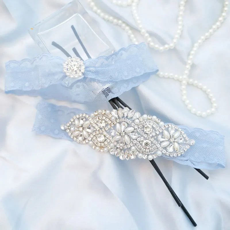 Light Blue Crystal Diamond Bridal Garter - Luzilly Bridal & Apparel