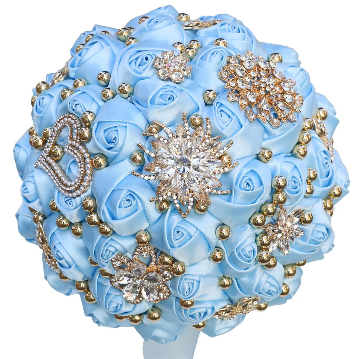 Light Blue Satin Rose Wedding Bouquet - Luzilly Bridal & Apparel