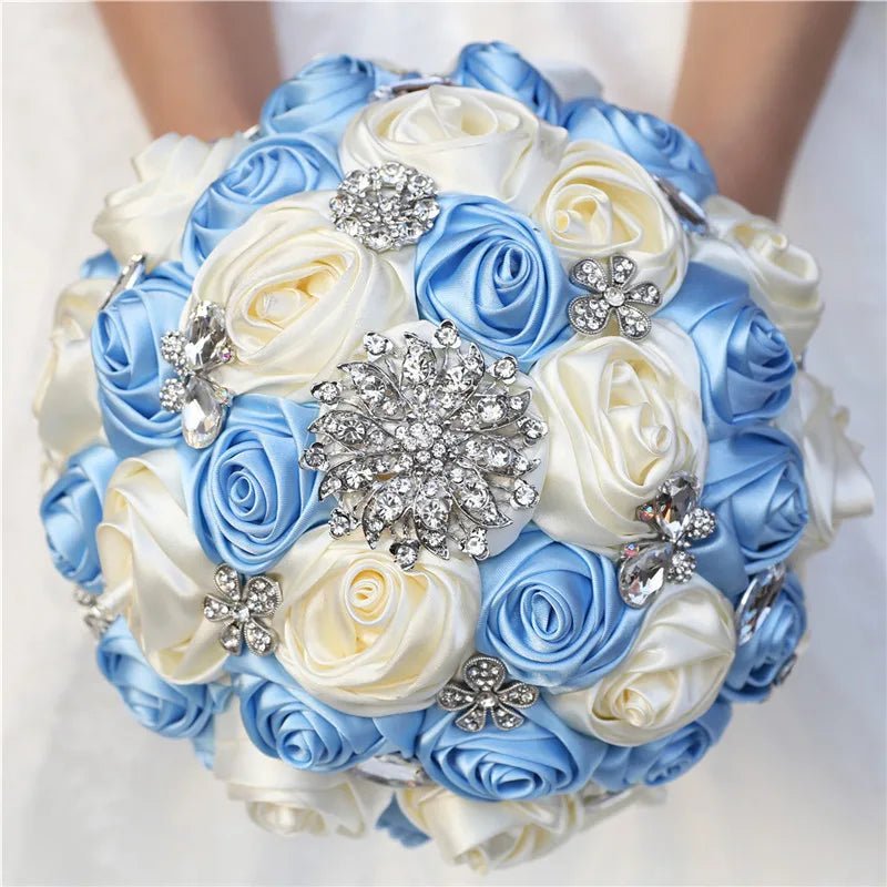 Light Blue Satin Rose Wedding Bouquet - Luzilly Bridal & Apparel
