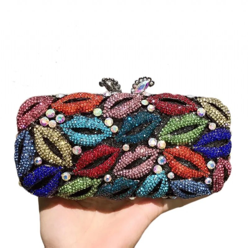Lips-Shaped Crystal Minaudière Clutch - Luzilly Bridal & Apparel