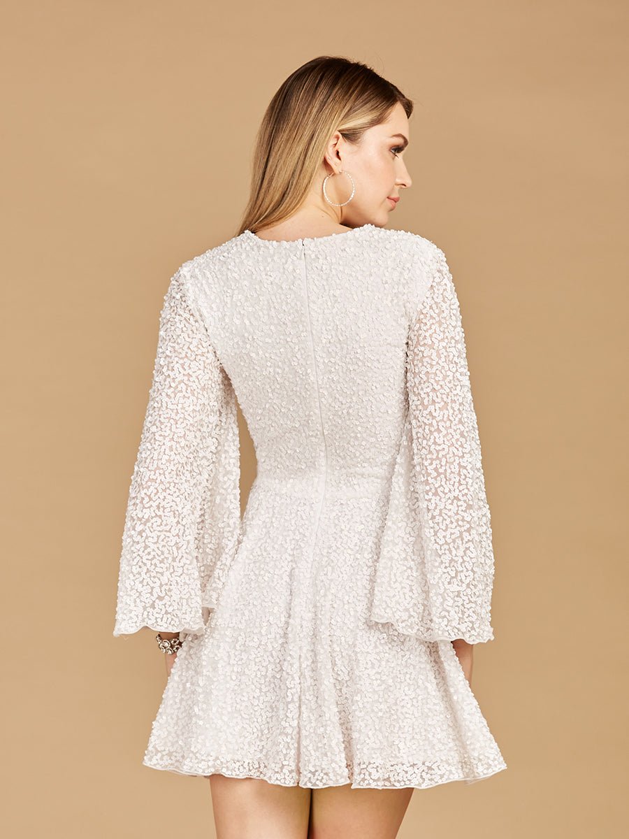 Long Bell Sleeve Sequin Bridal Cocktail Dress - Luzilly Bridal & Apparel