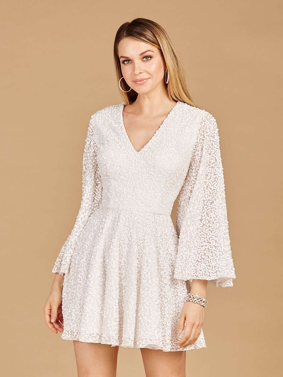Long Bell Sleeve Sequin Bridal Cocktail Dress - Luzilly Bridal & Apparel