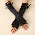 Long Black Satin Arm Sleeve Long For Wedding Lace-up Fingerless Gloves - Luzilly Bridal & Apparel