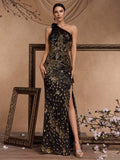 Long Elegant Oblique Shoulder Cocktail Party Dinner Dress Luxury Slit Bridesmaid Graduation Dress - Luzilly Bridal & Apparel