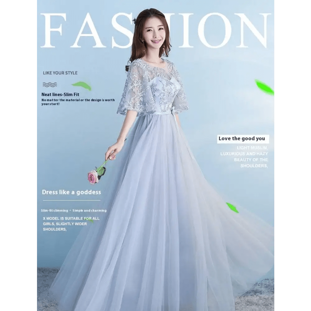 Long Lace and Tulle Bridesmaid Dress with Sleeves - Luzilly Bridal & Apparel